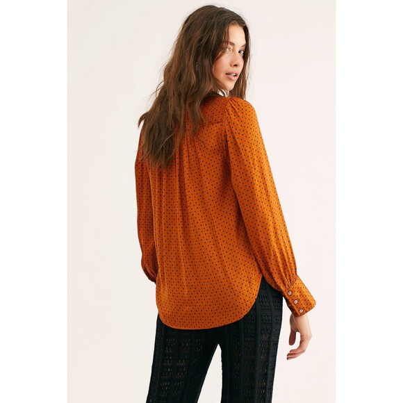 Free People Show Stoppin' Blouse Silk  Sepia Combo SZ M - Picture 2 of 16